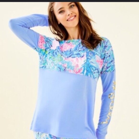 Lilly Pulitzer Tops - Lilly Pulitzer Finn Top Long Sleeve Boat Neck Coral Reef Print Blue Size XL NWOT